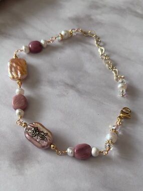 Elegant Baroque Pearl & Rose Stone Wrap Bracelet